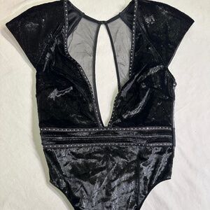 Victoria's Secret Deep V Velvet Rhinestone Bodysuit M